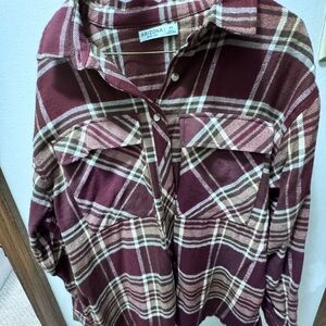 Arizona Jean Company Maroon and Cream Plaid Shirt